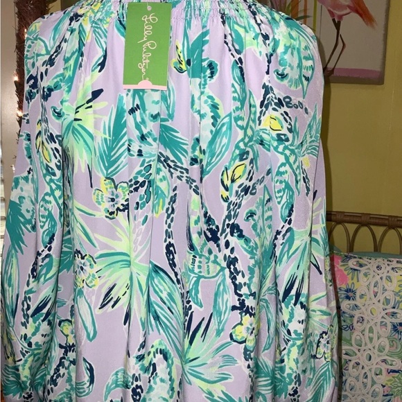 Lilly Pulitzer NWT Elsa Silk Top Lilac Its Impawsible Size XXS,XS $168 - Picture 5 of 10